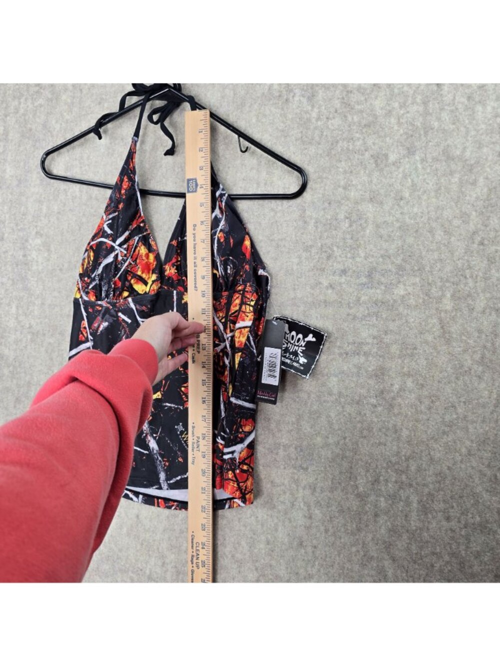 Moon Shine Camo Women Halter Tankini Top Black/Orange M Polyester Blend Swimwear - Picture 5 of 6